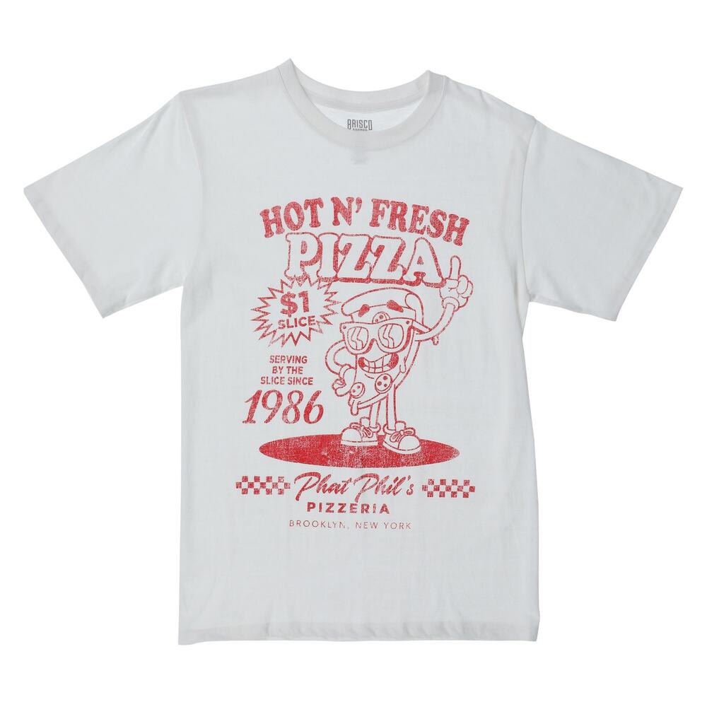 Y2K Streetwear Summer BRISCO Hot N’ Fresh Pizza Red/White Graphic Tee Novelty